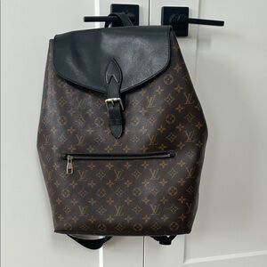 100% Authentic Louis Vuitton Brown Monogram Backpack with Black Leather Flap